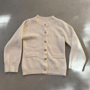 Cream Knit Button-Up Cardigan Sweater with Pockets